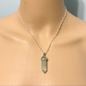 Crystal Pendant Silver Necklace Green Fluorite